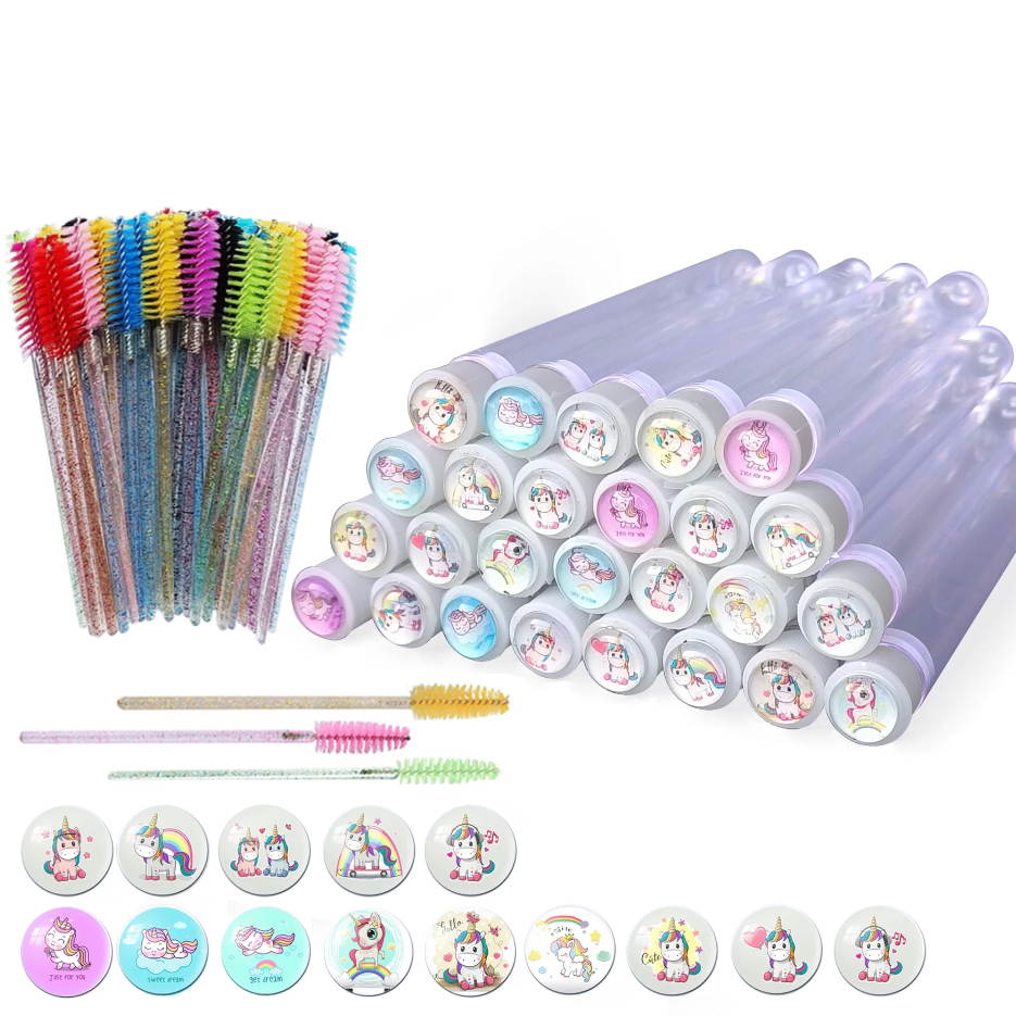 Eyelash Extension For Beginners - 50pcs Reusable Unicorn Eyebrow Brush Tube