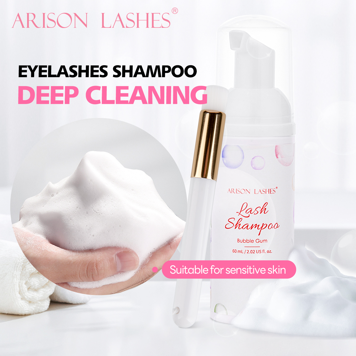 Eyelash Extension Wash Kit - ARISON 60ml Eyelash Extensions Brush Shampoo