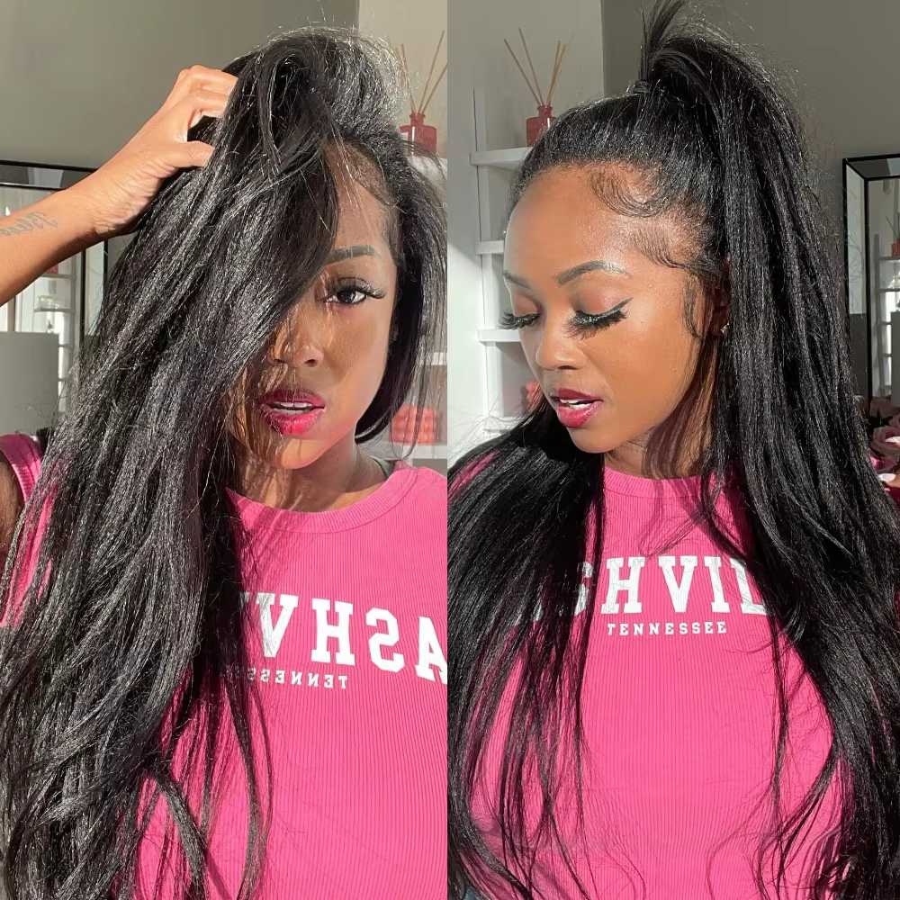 Eyelash Extension Natural Look - Geeta Yaki Drawstring Wig 13x4 Lace