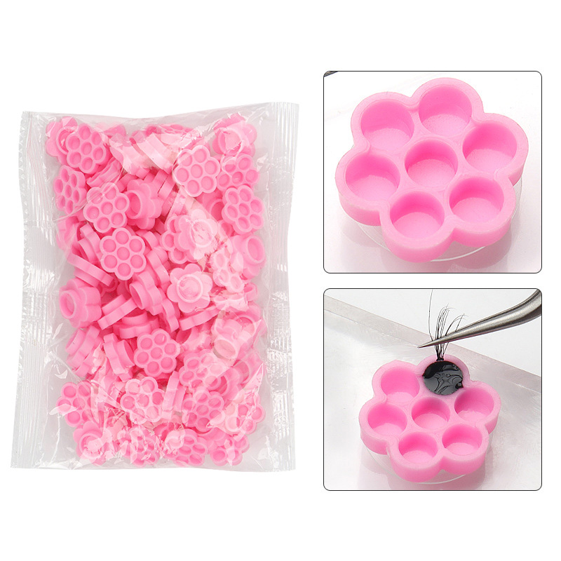 Eyelash Extension Double Lash - 100 Pcs Pink Flower Glue Delay