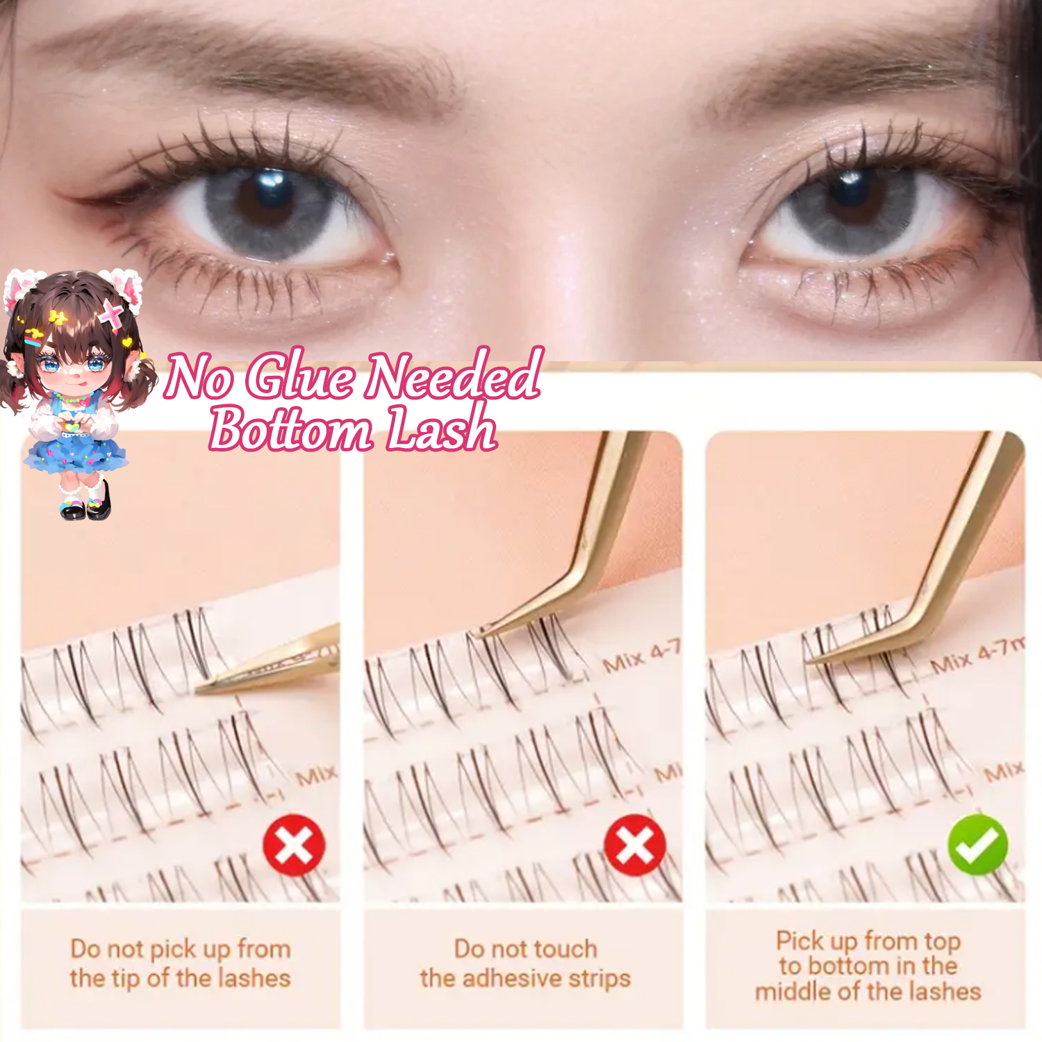 Self Adhesive Bottom Lashes No - огляд і ціна Eyelash Extension Korea
