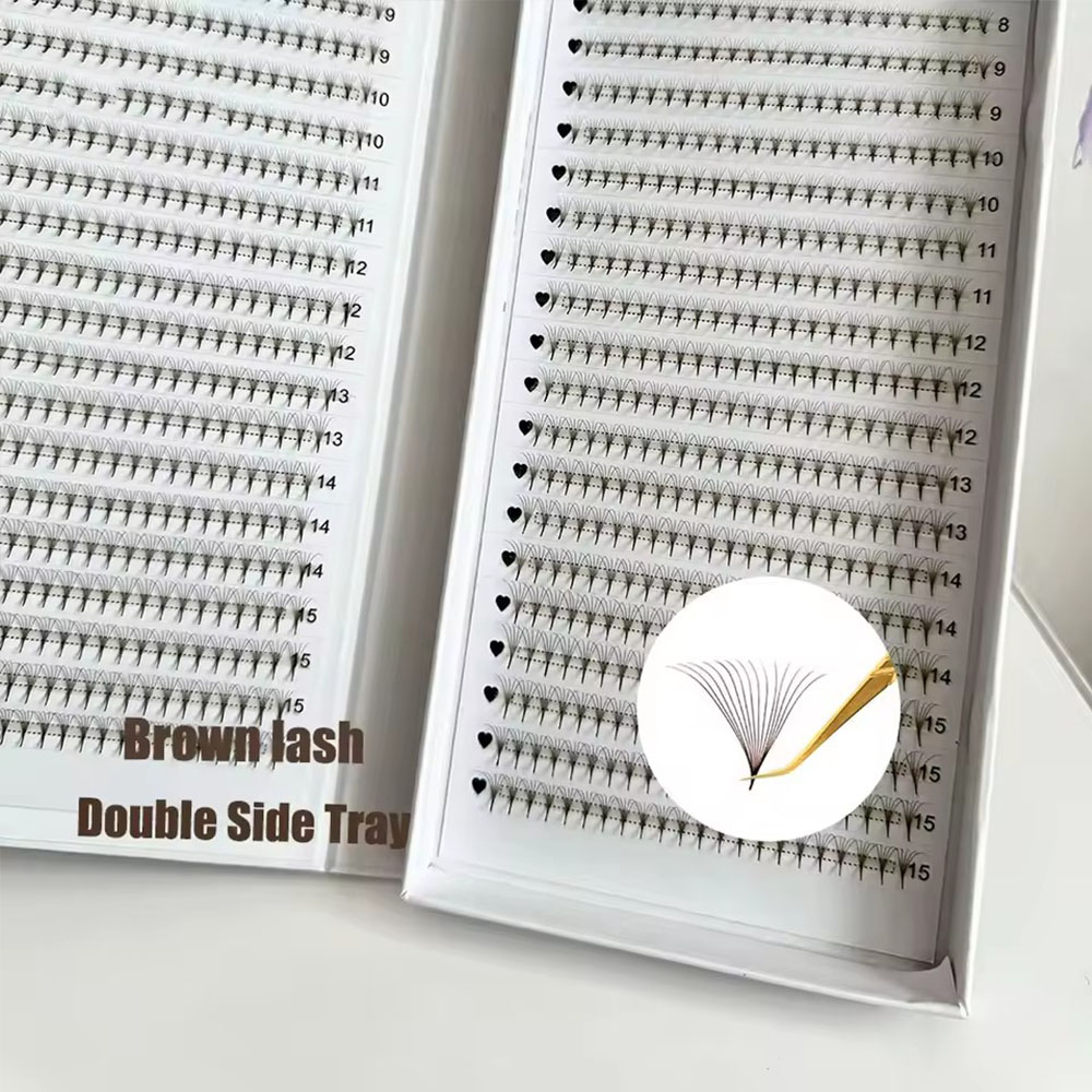 1200Fans 3D 8D 5D Brown Colore - огляд і ціна Eyelash Extension Hybrid